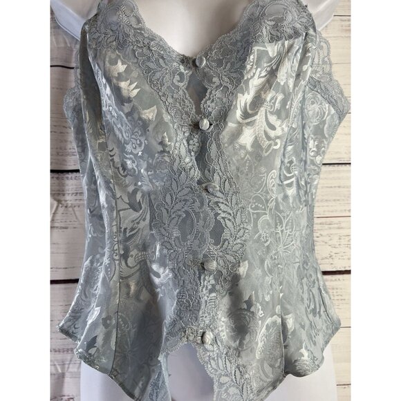 Victoria's Secret Gold Label Vintage Medium Blue Satin Button Lace Camisole Y2K - Picture 5 of 10